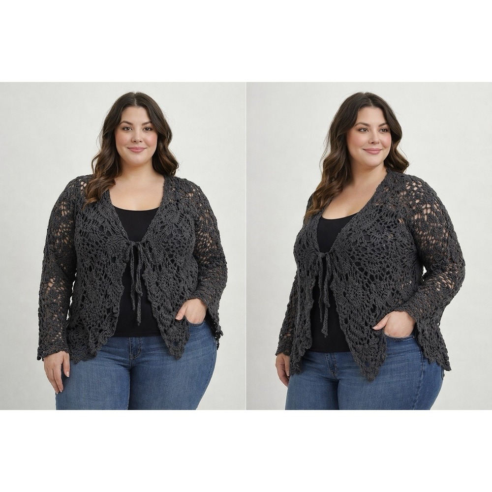 Coolwear USA Womens‎ Crochet Cardigan Large Black Boho Festival Cottagecore
